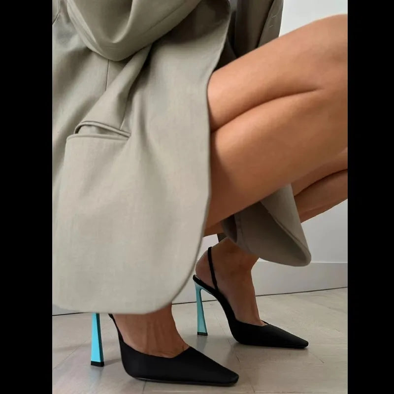 and pointed small square head back trip with silk single shoes thin high-heeled banquet dress sandals