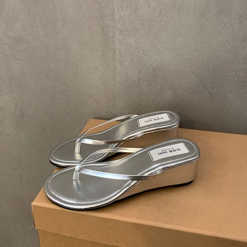 Slipper Narrow Band Slip On Flip On Shoes Low Wedge Heel Outdoor Dress Slides Woman