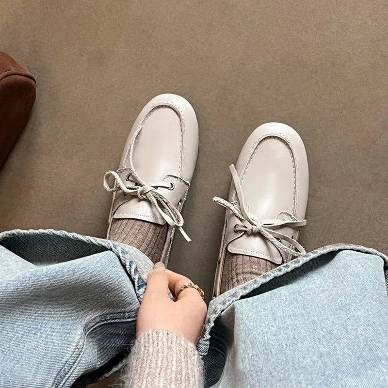 Leather Flats Shoes Loafers Round toe Vintage Suede Leather Casual British Style Flat Single Shoes