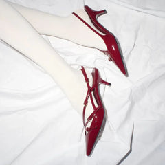 Brand Design Med Heels Pumps Pointed Toe Buckle Party Trend Slip-on Mules Pumps Slingback Stiletto Shoes