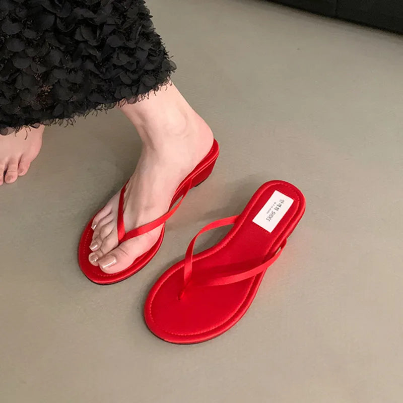 Slipper Narrow Band Slip On Flip On Shoes Low Wedge Heel Outdoor Dress Slides Woman
