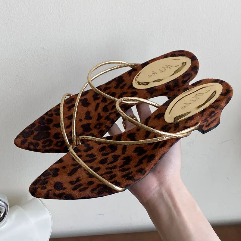 Pointed Toe Heeled Slippers Shoes Shallow Low Heel Sandals Shoes Slides