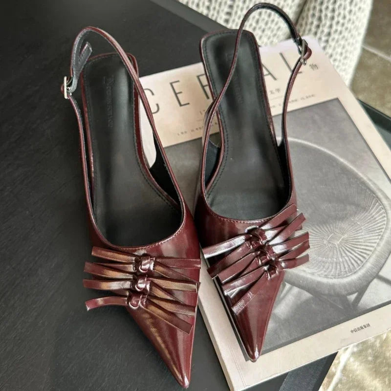 Bowknot Kitten Heel Sandals Elegant High Heels Shallow Pointed Toe Pumps