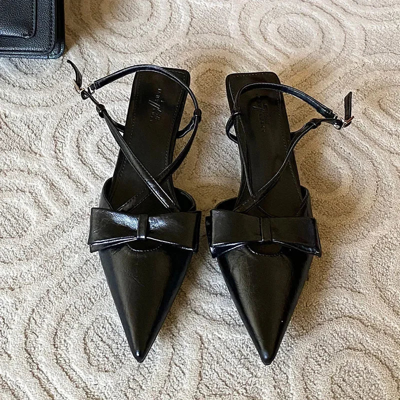 Sandals Butterfly-knot Slingback Pointed Toe Pumps Cross-tied Elegant Low Heeled Zapatos De Mujer