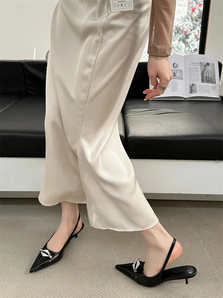 Crystal Diamond Pointed Toe Thin Low Heels Wedding Party Dress Sandals Shoes Zapatos De Mujer