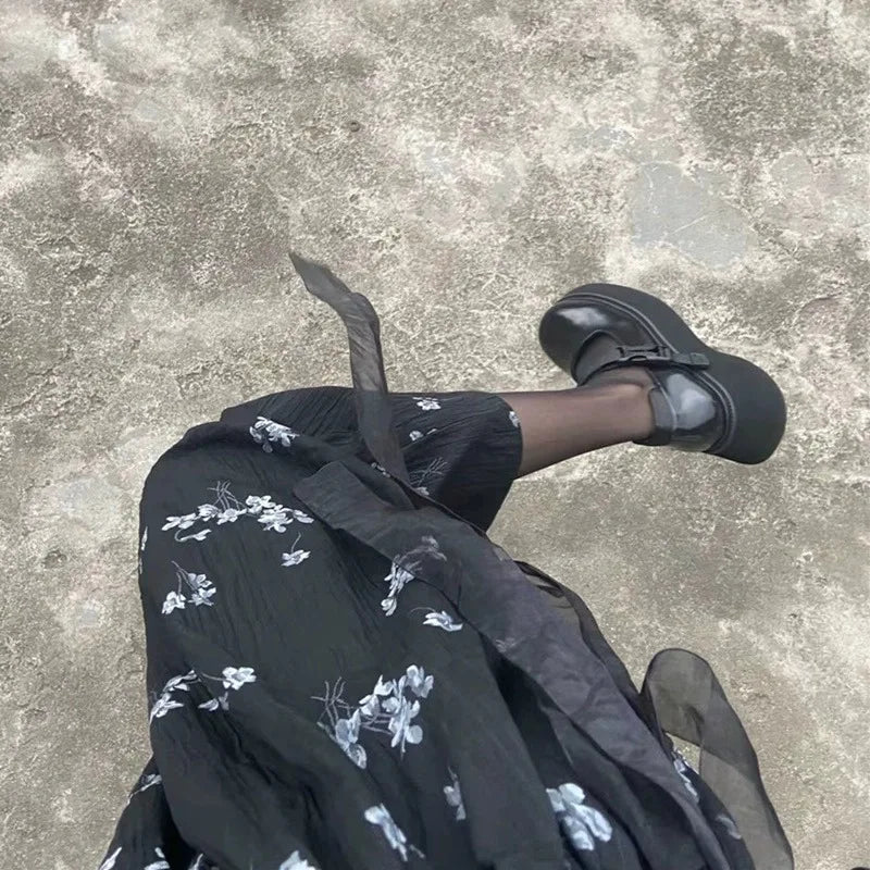 Retro Round Toe Block Heel Mary Jane Shoes Patent Leather Black Platform Pumps College Thick-Soled Japanese Style Loafers