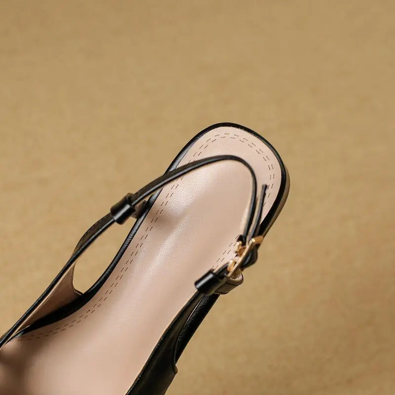 Design Vintage Square Toe Block Heels 3.5cm Back Buckle Strap Big Size 43 Dating Shoes 31 32