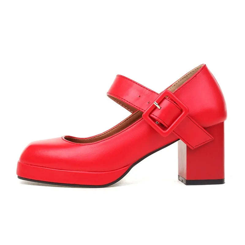 Classics High Heels Lolita Shoes Straps Mary Janes Shoes Red Orange White Pumps Party Wedding Shoes Size 45