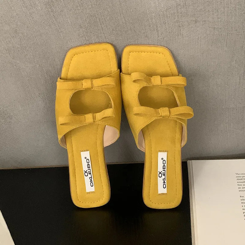 Butterfly-Knot Flats Slippers Shoes Square Toe Beach Slides Sandals Shoes