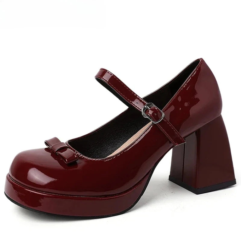Thick Heel Mary Jane Shoes Outdoor Butterfly-knot Shoes Elegant Wedding Party Pumps
