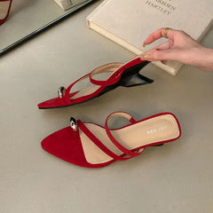Metal Wedges Slippers Shoes Flip flops Footwear Pointed Toe Heeled Slippers Pumps Slides Shoes