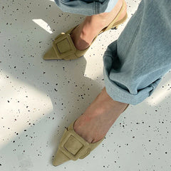 Sandals Pointed Toe High Heels Stiletto Square Buckle Large Size Single Shoes