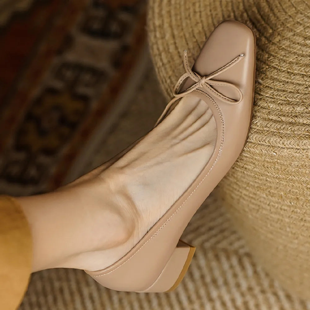 genuine leather square toe slip-on flats daily shoes