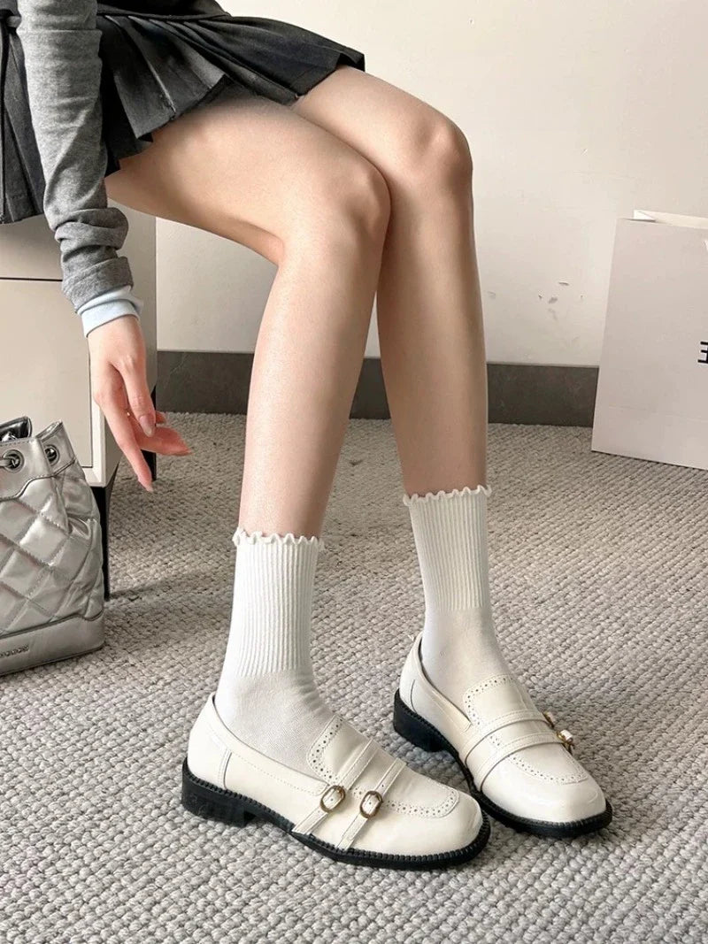 High Quality Patent Leather Loafers Double Narrow Band Buckle Shoes Retro British Style Zapatos De Mujer