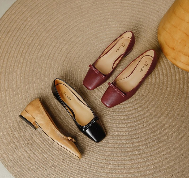 Single Shoes Retro Simple Mary Jane Square Head Shallow Mouth Comfortable Soft Leather Shoes