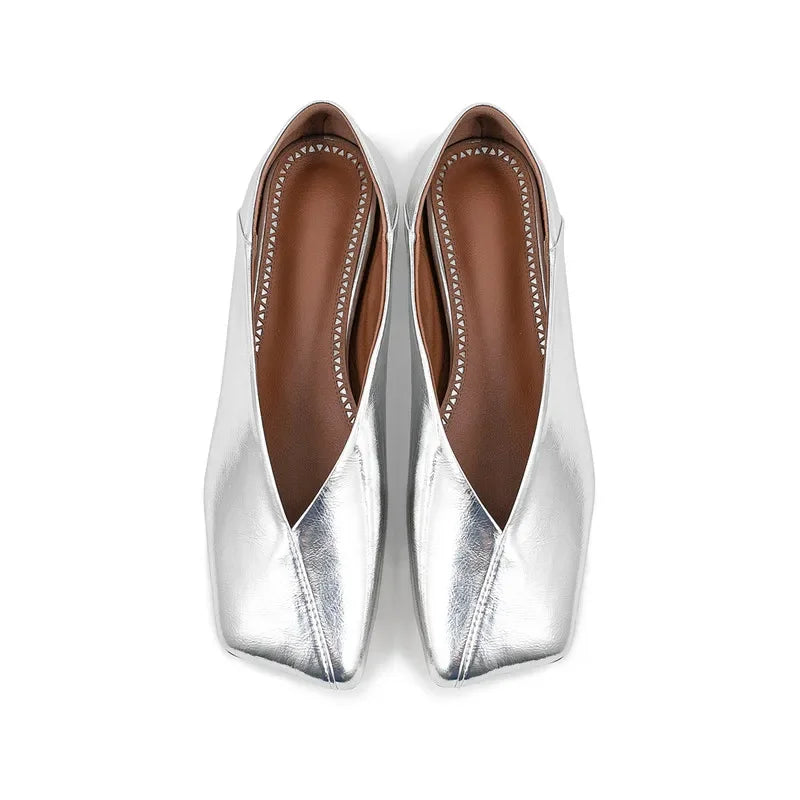 European and American Genuine Leather Flat Bottomed Square Toe Single Shoes