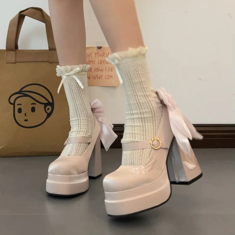Night Club Platform Lolita Pumps Butterfly-knot High Heel Shoes Stripper Party Shoes