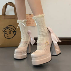 Night Club Platform Lolita Pumps Butterfly-knot High Heel Shoes Stripper Party Shoes