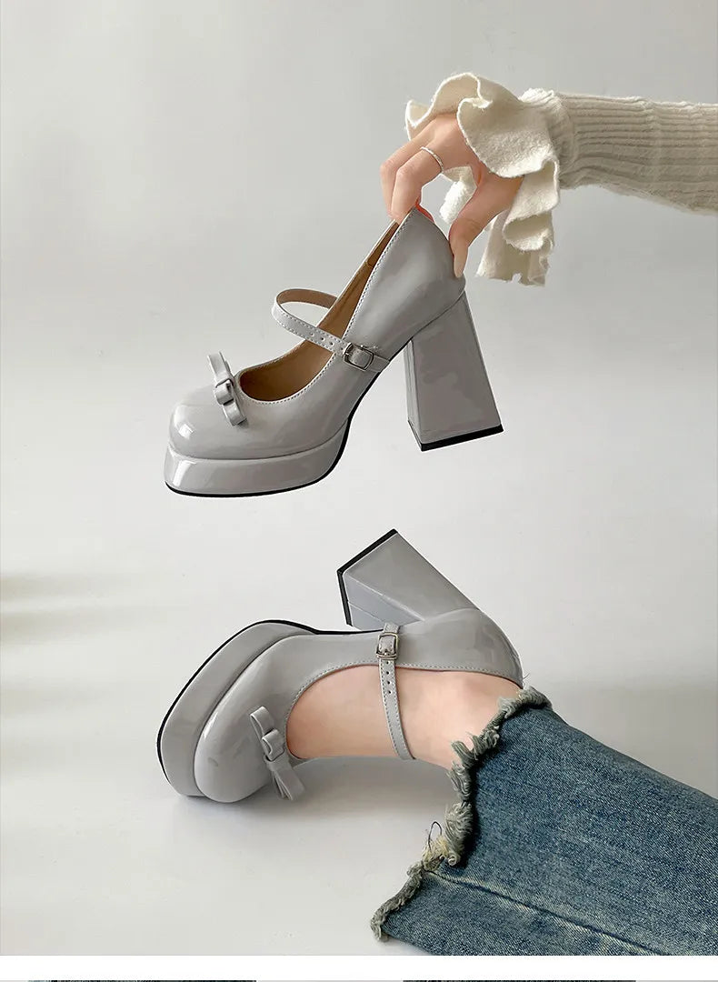 Platform Thick Heel Mary Jane Shoes Square Toe Shoes Elegant Height Increase