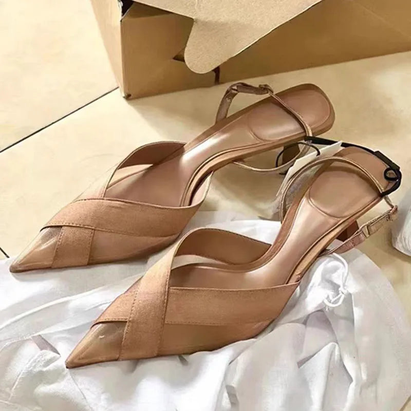 Cross Upper Pumps Slingbacks Point Head Spike Kitten Heels Sandals