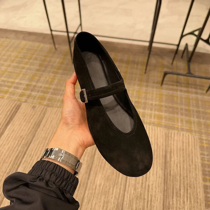 Shallow Casual Soft Mary Jane Shoes Retro Black Square Toe Outdoor Dress Ballet Flats Brand Footwear