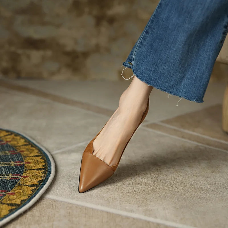 Splicing Shallow Mouth Single Shoes French Pointed Toe Temperament High Heels