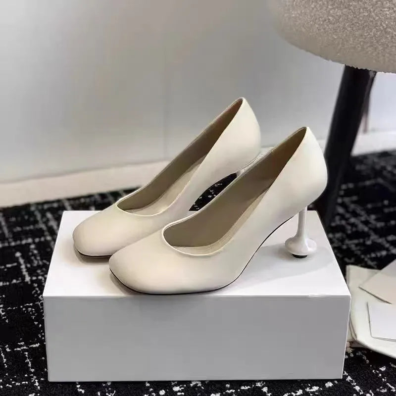 Star style Square toe Soft Leather Office Lady Stiletto High heels Party