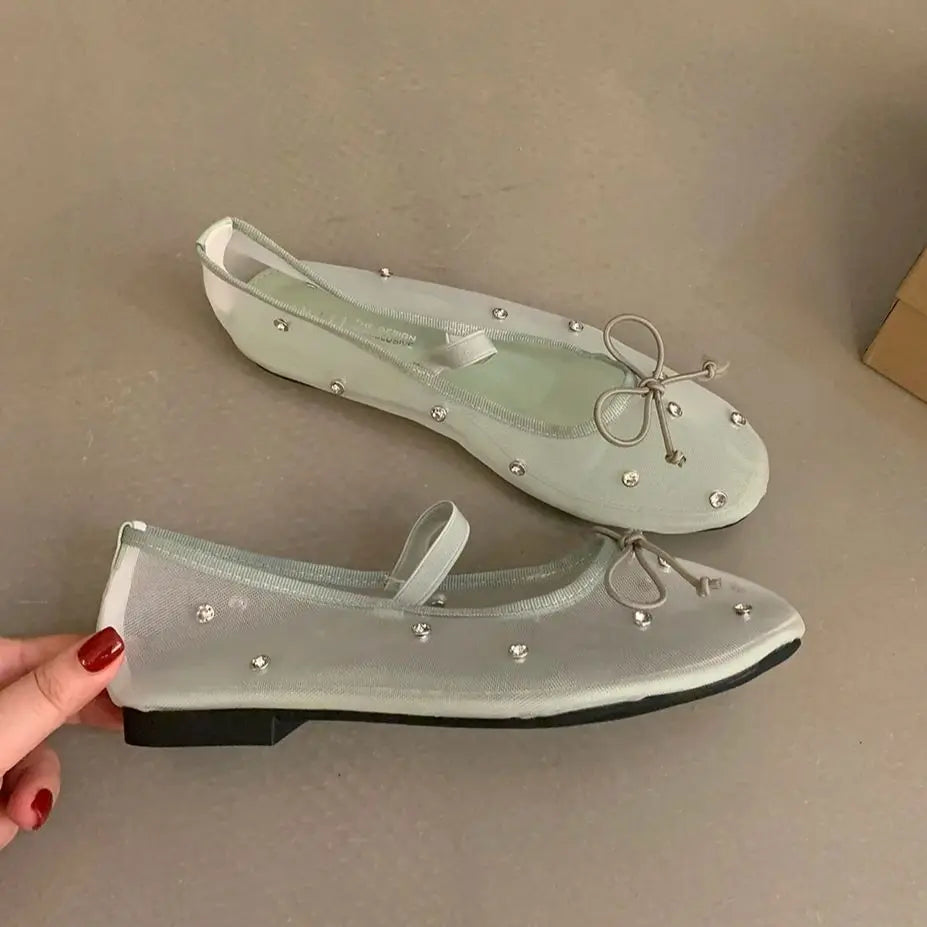 Flat Shoes Mesh Elegant Mary Jane Shoes Soft Sole Outdoor Dress Ballerinas