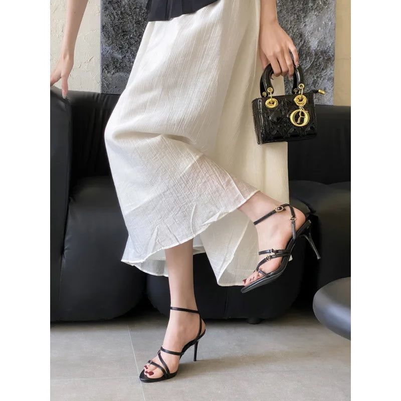 Sandals Stiletto Heelss Shoes Open Toe All-Match Suit Beige High Low Peep Comfort Blac