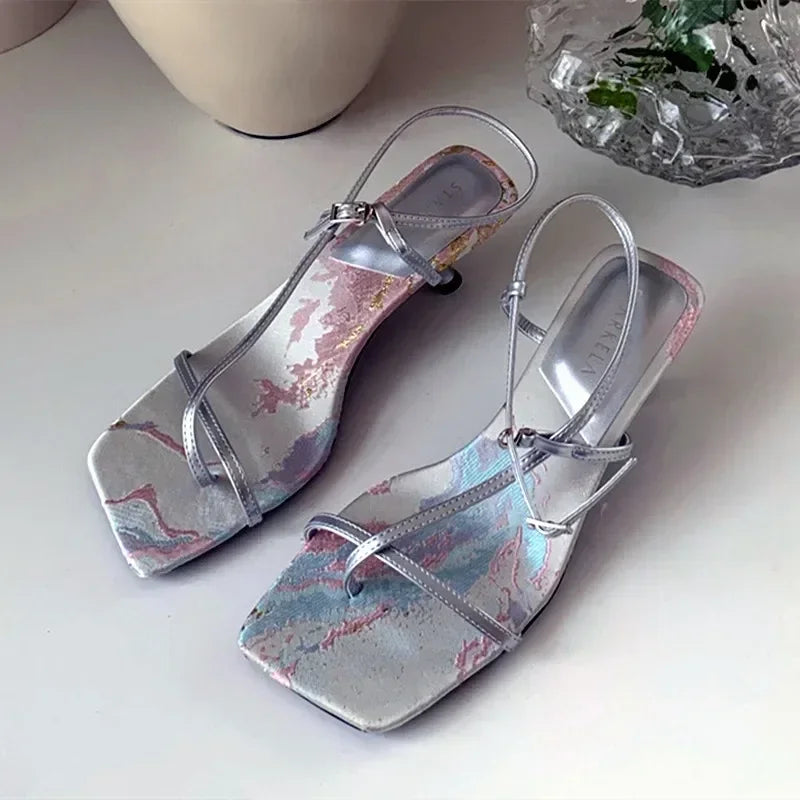 High Quality Original Elegant Satin Floral Design Heels Ankle-Wrap Clip Toe