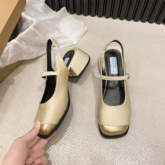 Buckle Square Heel Platform Mary Jane Shoes Casual Soft Soled High Heel Sandals Shoes