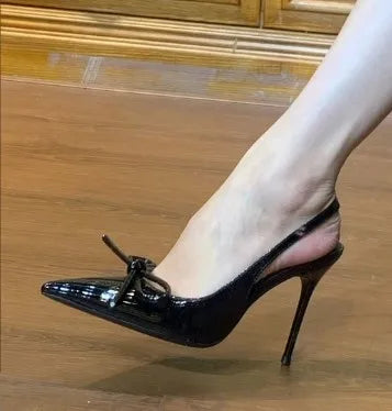 and pointed patent leather rhinestone bow shoes thin high-heeled banquet dress small size sandals