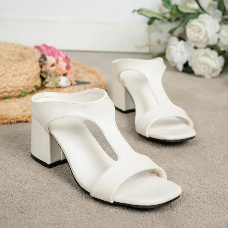 Square Toe Slippers High Heels Shoes Trend Causal Shoes Shallow Dress Open Toe Slides Mujer Plus Size