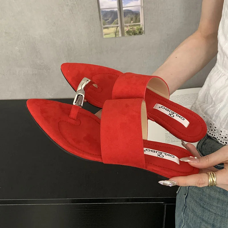 Metal Wedges Slippers Slides Sandals Flip flops Pointed Toe Heeled Slippers Wedges Shoes