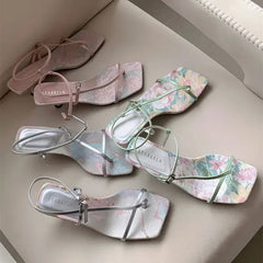 High Quality Original Elegant Satin Floral Design Heels Ankle-Wrap Clip Toe