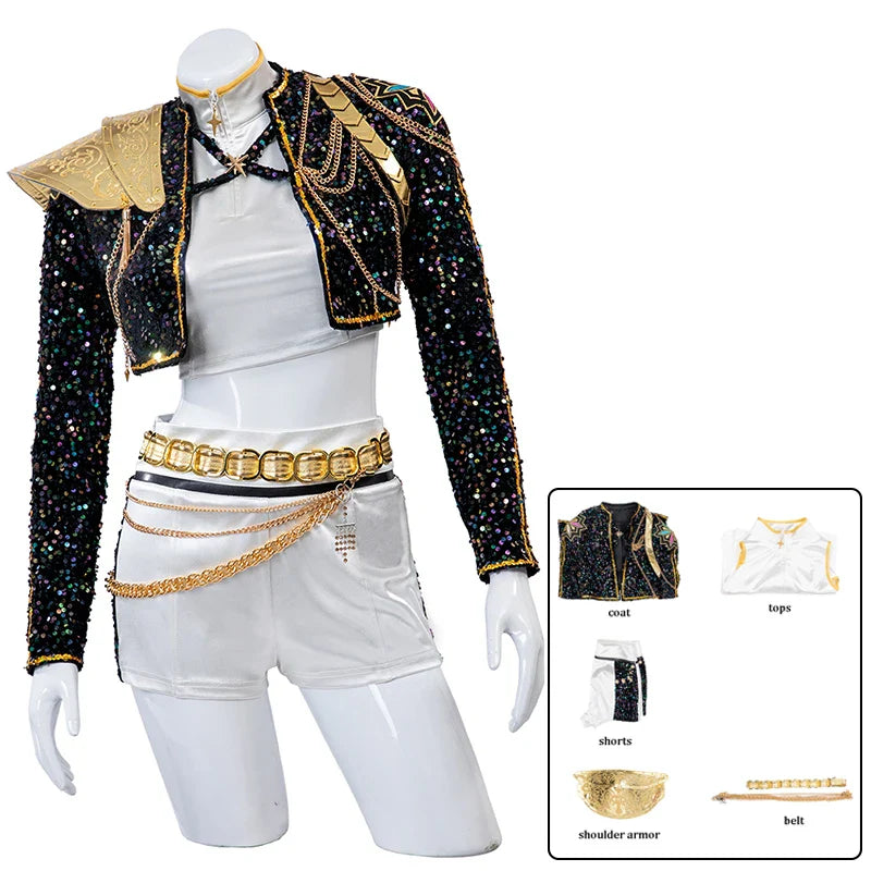 Rumi Cosplay Costume Wig Shoes Black Coat Singing Suit Song-Promotion Costume Halloween Party Role Playing Outfit