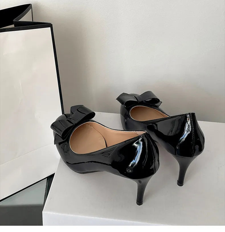 Thin High Heel Mary Jane Shoes Butterfly-knot Slip On Shoes Elegant Stripper Party Dress Pumps