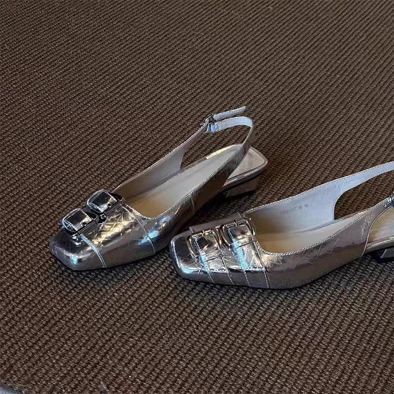 Square Toe High Heels Sandals Chunky Leather Shoes Woman Slippers Party Pumps Mujer Flip Flops