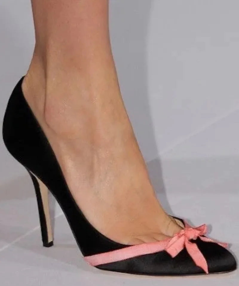 Satin High Heels Bowknot Shallow Elegant Shoe Mature Brand Banquet Partyle