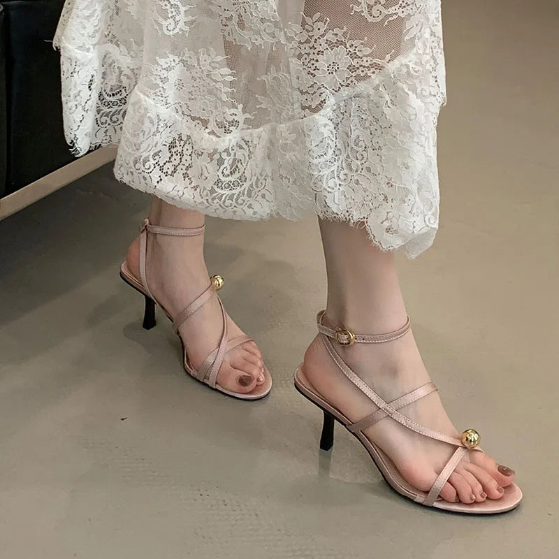 Ankle Strap Thin Heels Sandals Shoes Round Toe Footwear Party High Heels Sandals