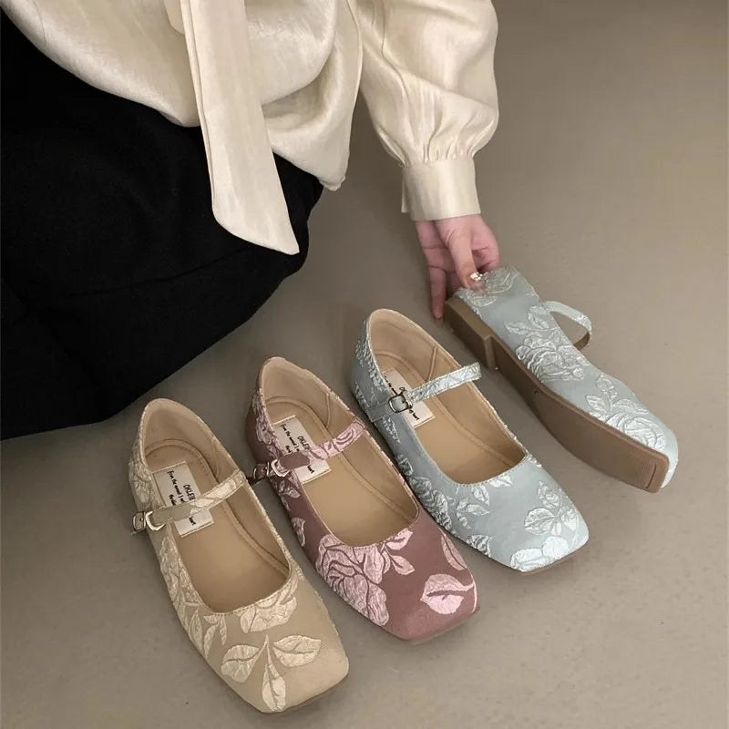 Square Flat Mary Jane Shoes