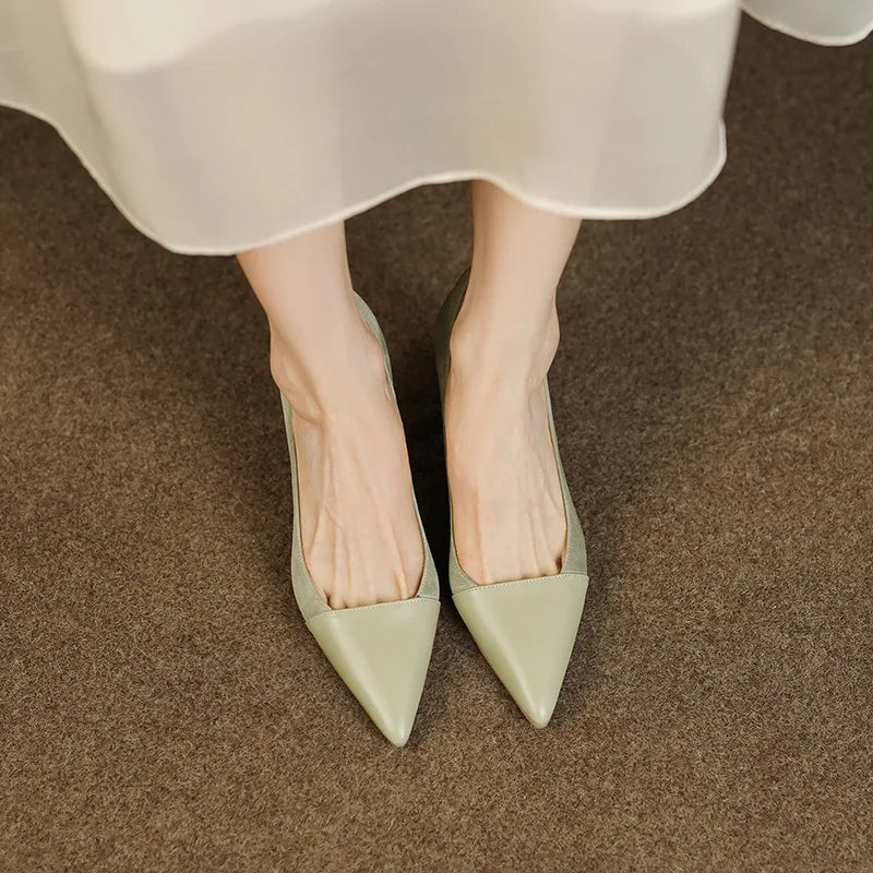 Splicing Shallow Mouth Single Shoes French Pointed Toe Temperament High Heels
