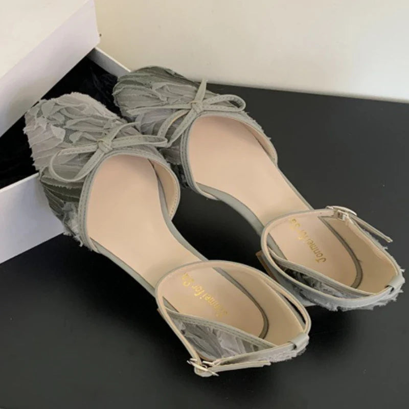 Lace Hollow Mary Jane Shoes Elegant Square Toe Ankle Strap Low Heel Wedding Shoe