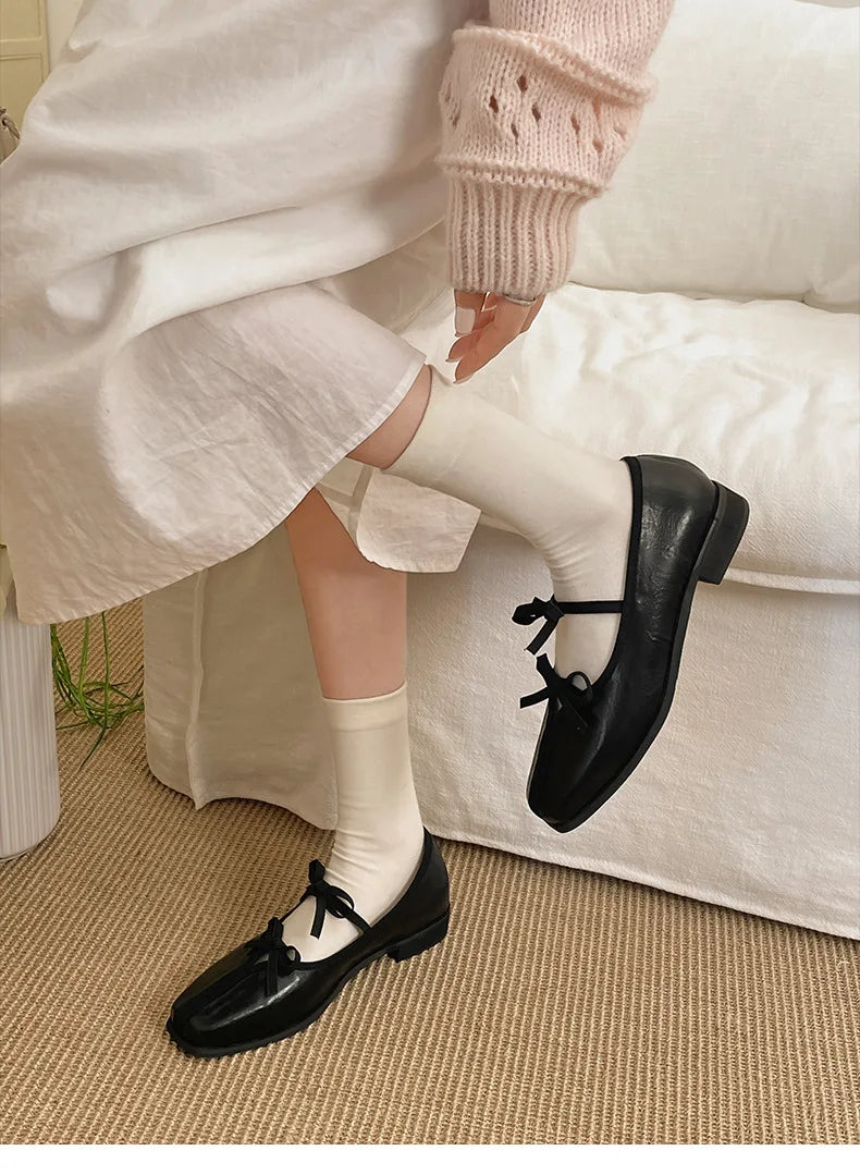 Elegant Bow Decoration Square Toe Shallow Mouth Single Shoes