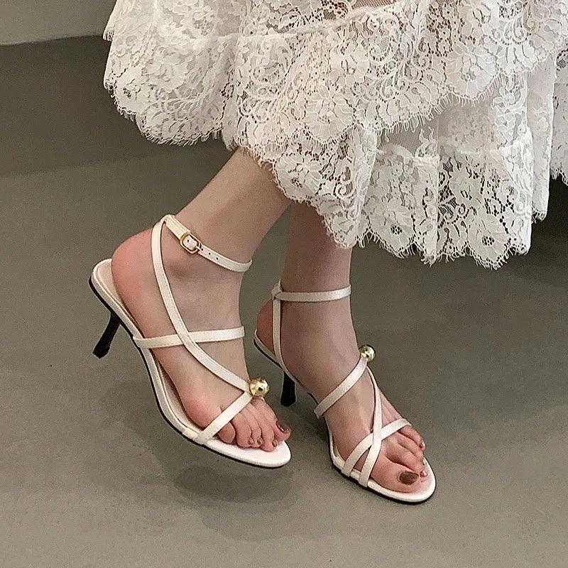Ankle Strap Thin Heels Sandals Shoes Round Toe Footwear Party High Heels Sandals