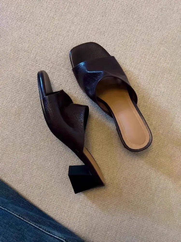 Elegant Sandals High Heels Slippers Brand Chunky Dress Open Toe Shoes Flip Flops Slides