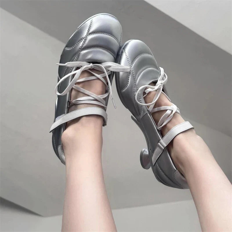Special Heel Design Lace-Up Ballet Shoes Non-Slip Buckle Strap Shoes Hand-made Round Toe Sapatos Femimino