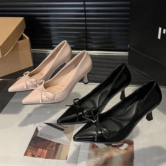 Butterfly-knot Office Pumps Shoes Thin Heel Slip On Shoes Eelgant Pointed Toe Party