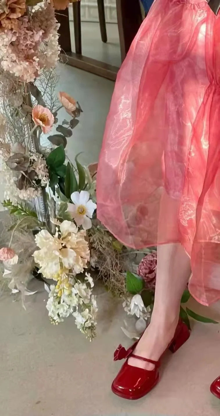 rose flower patent leather shoes woman brand sqaure toe pumps thick heel button strap mary janes talons hauts