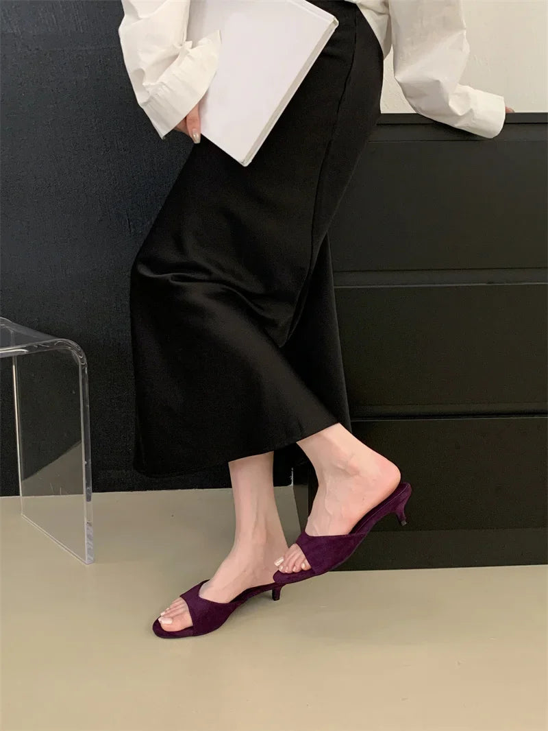 Thin Low Heels Slippers Round Open Toe Beach Casual Sandal Mules Slides Shoes Zapatos De Mujer